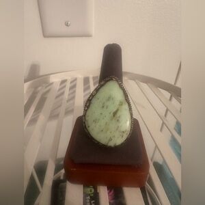 Tibetan Silver Teardrop Chrysoprase Ring